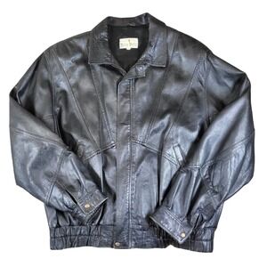 Vintage Vera Pelle Leather Bomber Jacket Menswear Size 52 Black Biker Read*‎